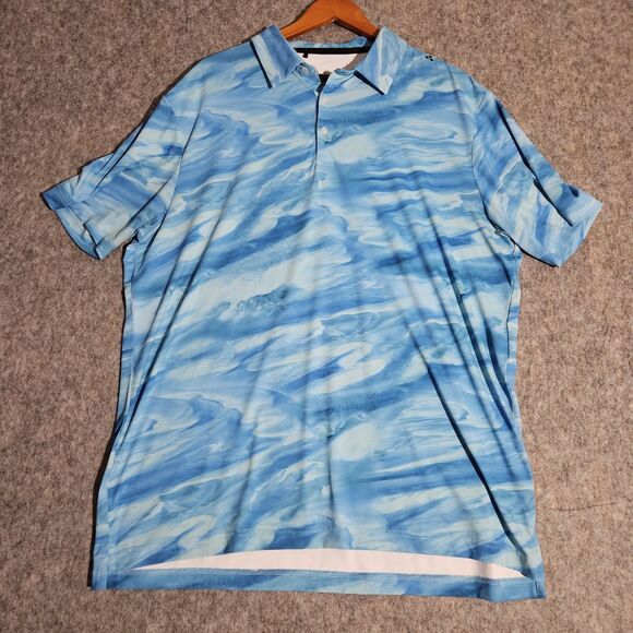 Scales Polo Shirt Mens XL Blue Water Print Performance Golf Fishing Lightweight - Picture 1 of 8